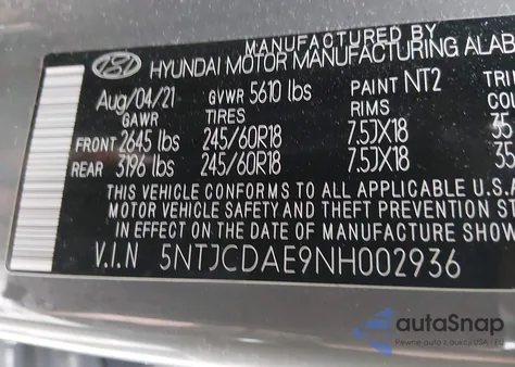 2022 Hyundai Santa Cruz Sel from USA, damaged, VIN 5NTJCDAE9NH002936